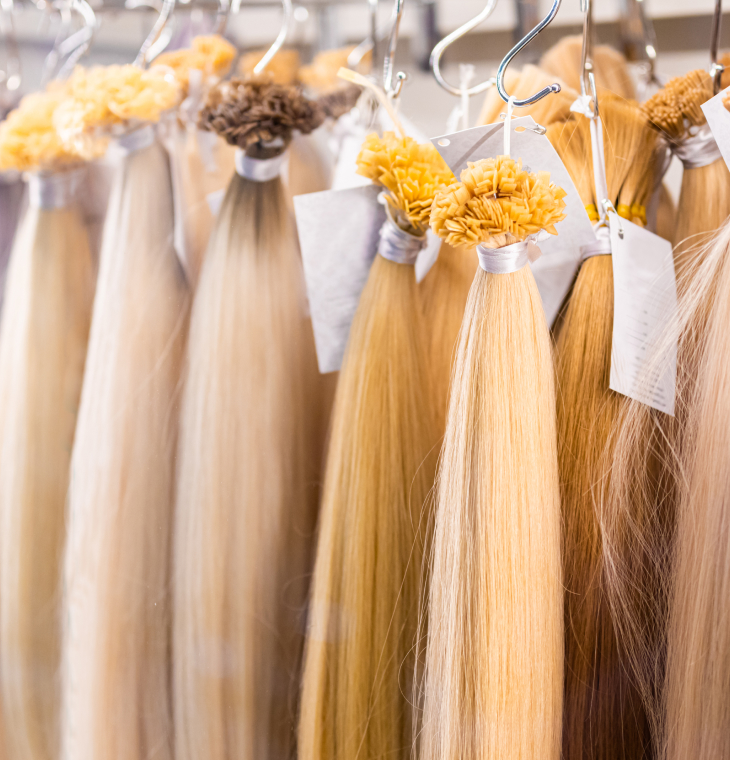 exhibition of multicolored hair extensions in beau