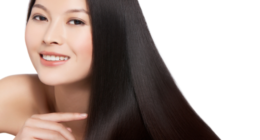young woman with long silky hair 